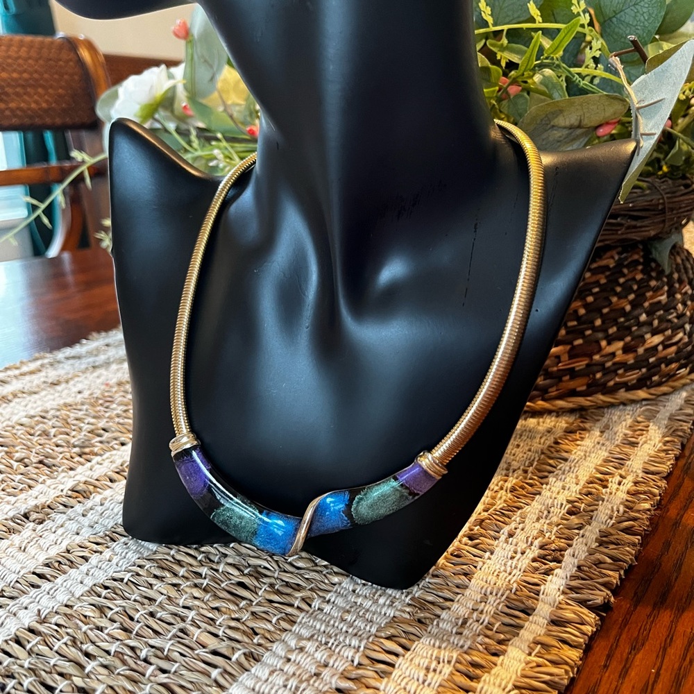 Vintage 1980s purple green and blue necklace.